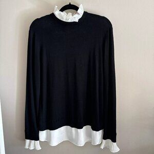 Ted Baker Black White Ruffle Collar Mockable Sweater